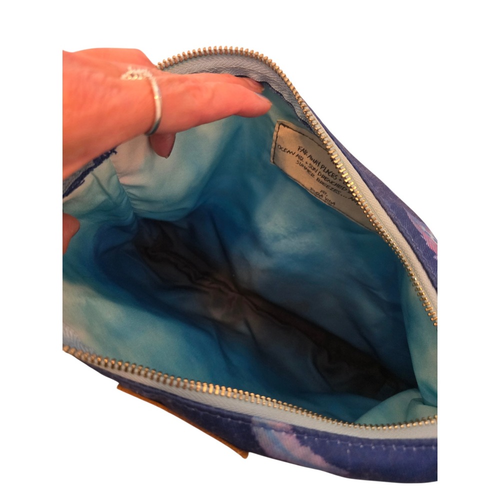 Pura Vida Navy Blue Peacock‎ Feather Print Canvas Pouch Makeup Bag Zippered Case - Picture 5 of 11